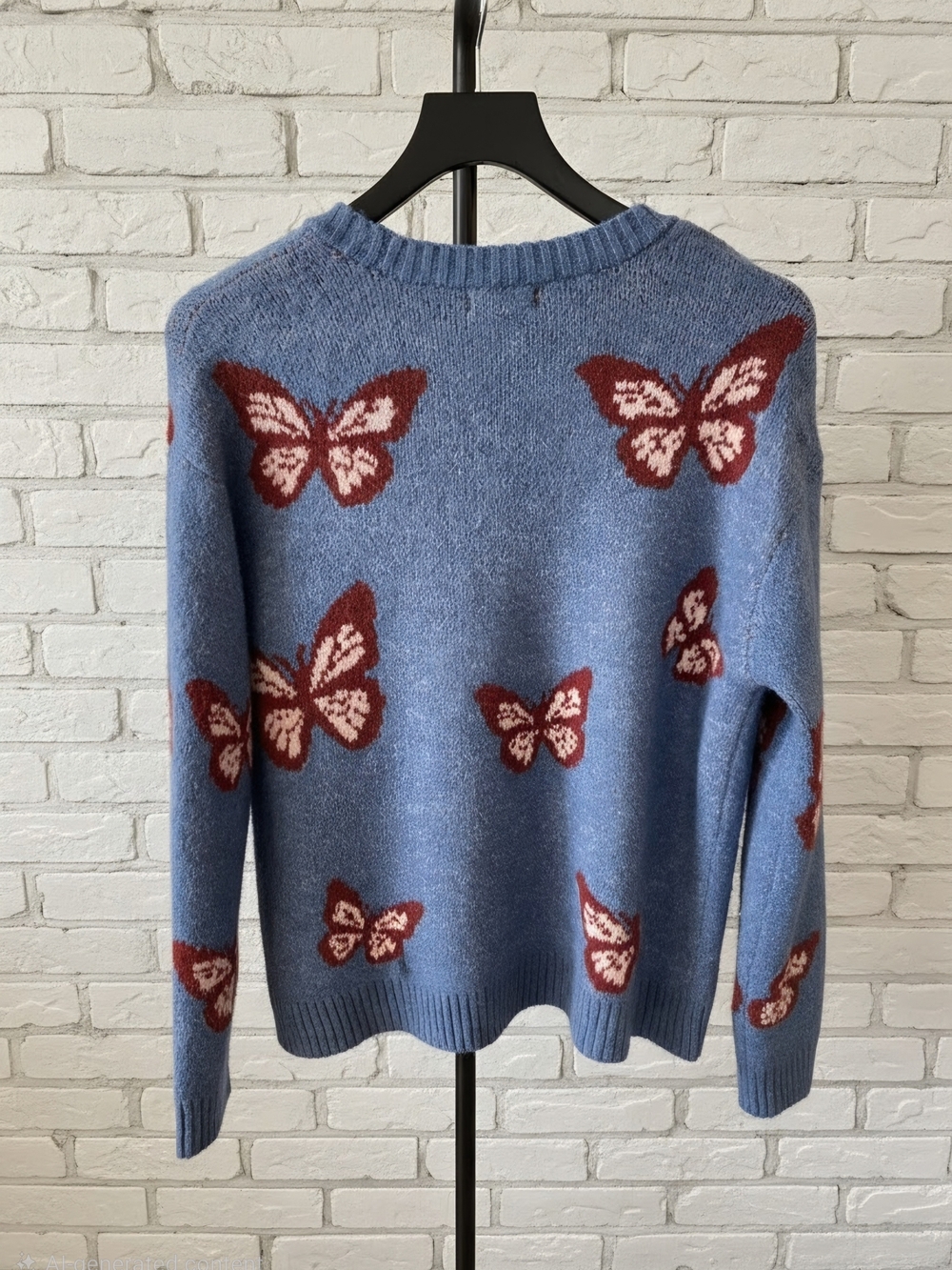 NWT Self Esteem Light Blue Butterfly V-Neck Cardigan with Red Accents - Picture 5 of 6